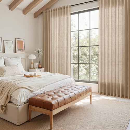 Image of Sand Beige Linen Curtains for Living Room 98 Inches Long Simple Modern Light Filtering Semi Sheer Curtain Back Tab Rustic Farmhouse Luxury Home Decor Drapes for Bedroom Dinner Room 52x98, 2 Panels