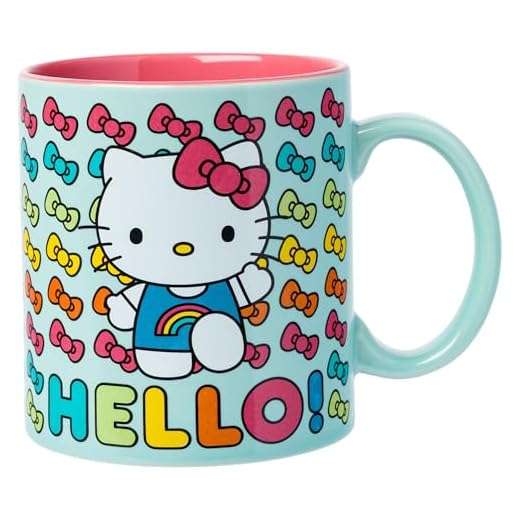 Sanrio Hello Kitty Hello Rainbows - Taza de cerámica grande para té, espresso, cacao, capacidad para 20 onzas