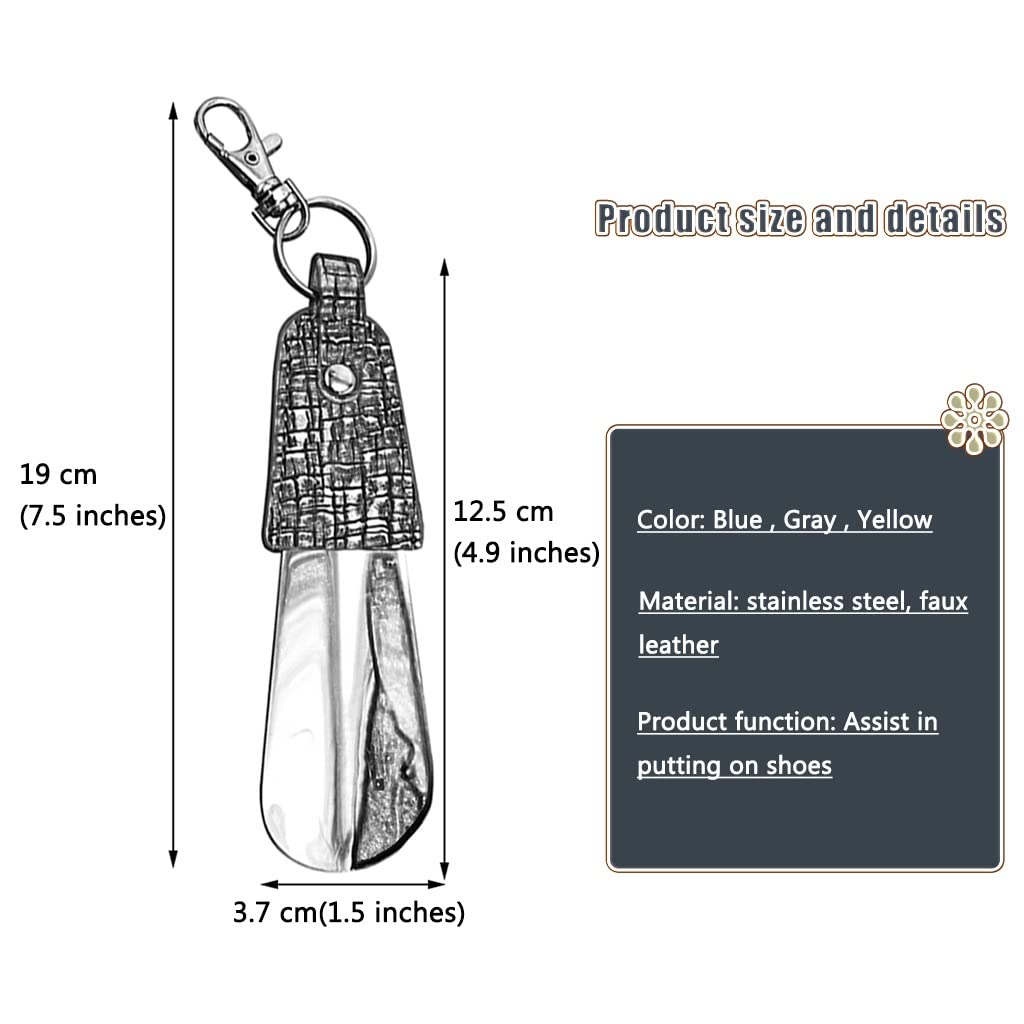 Calzador de Viaje para Hombre, 3 Unidades, Mini Calzador de Acero Inoxidable con Mango Corto, Estable y Duradero, con Gancho para Llave, Protege Tus Zapatos de la deformación.