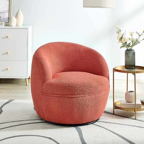 Roundhill Furniture Galleria 360 Swivel Teddy Sherpa Barrel Chair, Coral
