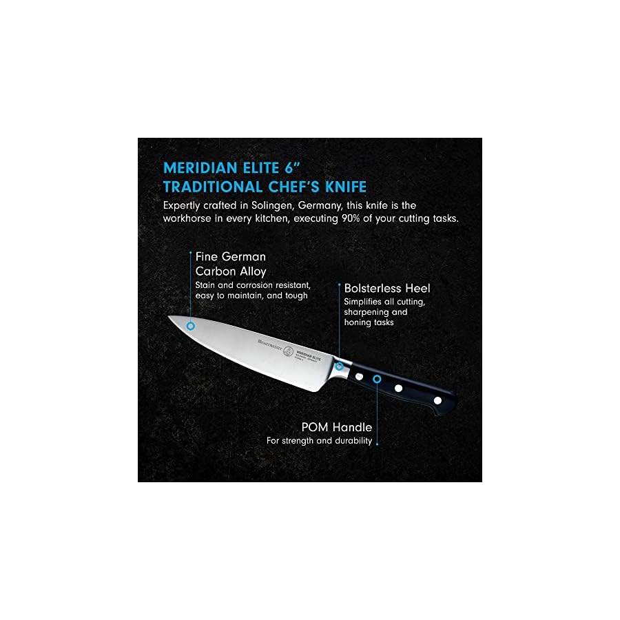 Messermeister-Meridian-Elite-6-Traditional-Chefs-Knife-Fine-German-Steel-Alloy-Blade-Rust-Resistant-Easy-to-Maintain Messermeister Meridian Elite 6” Traditional Chef’s Knife - Fine German Steel Alloy Blade - Rust Resistant & Easy to Maintain