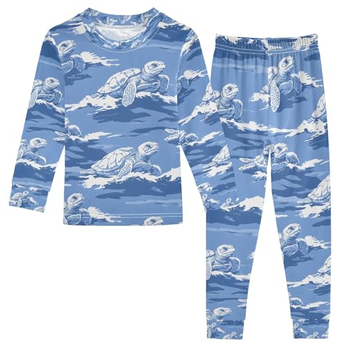 senya Fun Turtle Blue 1 Pajamas Set Long Sleeve Soft Cotton Sleepwear 2 Piece