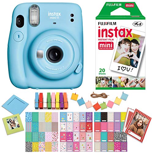 Product Deal Fujifilm Instax Mini 11 Sky Blue Instant Camera with Twin Pack Instant Film, Ritz Gear Frame Stickers and Ritz Gear Hanging Frames
