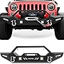 OEDRO Front Bumper, Compatible for 2007-2018 Jeep Wrangler JK & Unlimited, Rock Crawler Bumper with Winch Plate Mounting & 4 x LED Lights & 2 x D-Rings Off Road