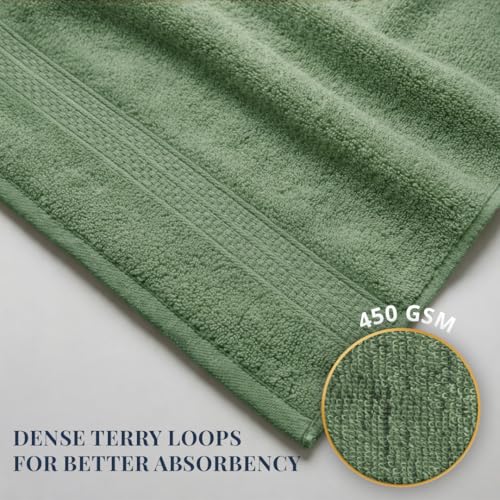 Image of LANE LINEN 450 GSM 100% Cotton Colorado Hand Towel 2PC - Olive Green | Ring Spun Cotton Weave, True 60x40cm Each, Quick Dry & Absorbent, Napkins for Gym, Workout, Sports
