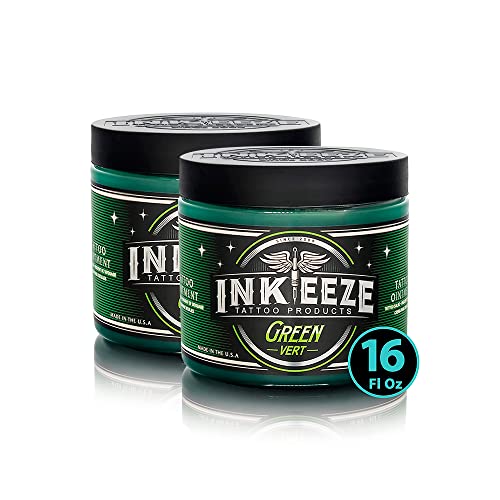 INK-EEZE Green Tattoo Ointment Bundle 2-Pack For Artists and Aftercare Vegan Cruelty Free Made in USA 2-Pack 16oz Jars