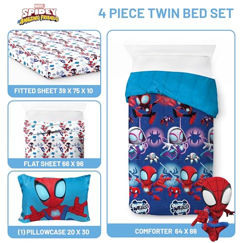 Image of Jay Franco Marvel Spidey & His Amazing Friends Twin Size Comforter Set - 4 Piece Includes Sheet Set, Pillow Covers & Bonus Duffle Bag - Super Soft Kids Bedding with Ghost Spider and Miles Morales