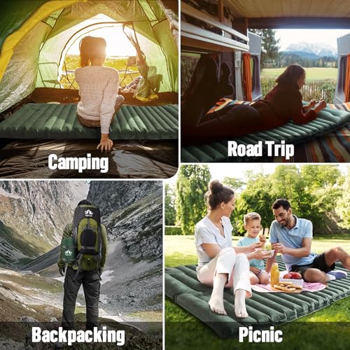 Image of Night Cat Camping Sleeping Pad: Lightweight Backpacking Inflatable Sleeping Mat with Internal Pillow & Foot Pump