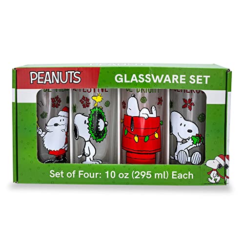 Silver Buffalo Peanuts Snoopy Holiday Fun Pint Glasses, Set Of 4 | Beer Tumbler For Liquor, Pub Drinks | Each Holds 16 Ounces #TOP1