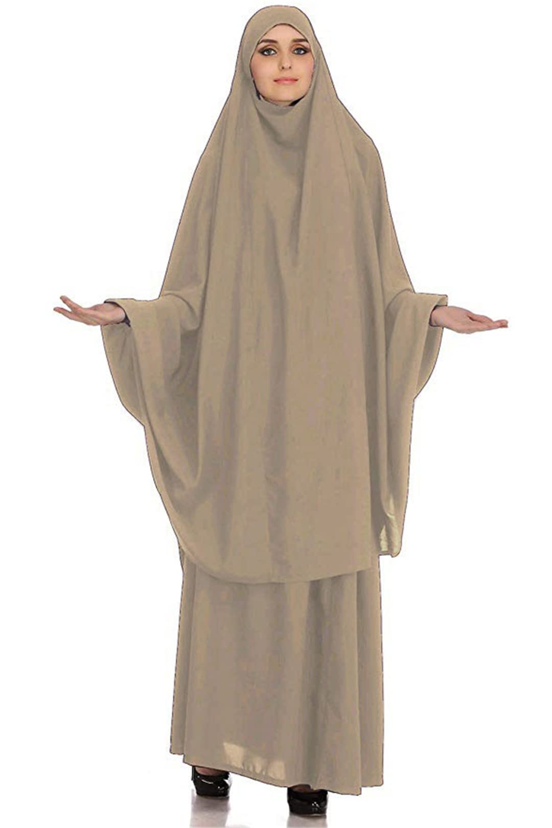 Musulmano Burqa Abaya Donne Hijab Abiti Preghiera Indumento 2 Peices Set Burka Niqab Lungo Khimar Kaftan Robe Jilbab Abbigliamento Islamico Bianco M - Foto 2