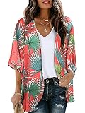 Picture of Chunoy Women Loose Lightweight Chiffon Kimono Cardigan Short Sleeve Beach Wear Cover Up Blouse Top Medium