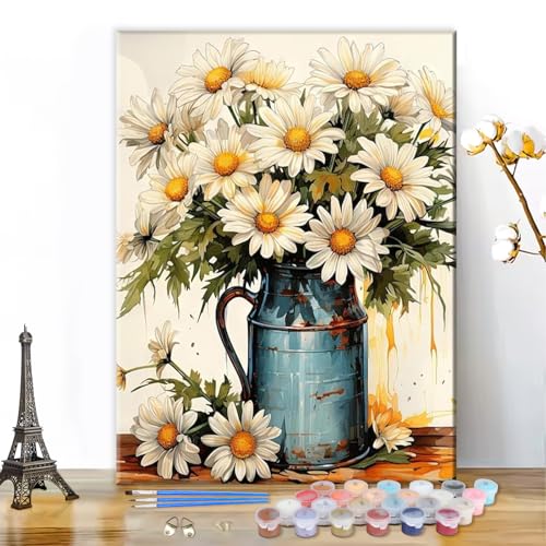 MEIYUDA Pintar por Numeros Adultos Flores, DIY Painting by Numbers Kits Cuadros por Numeros, Pintura de Bricolaje Sobre Lienzo con Pinceles Decoración para el Hogar 40x50cm(sin marco) ✅