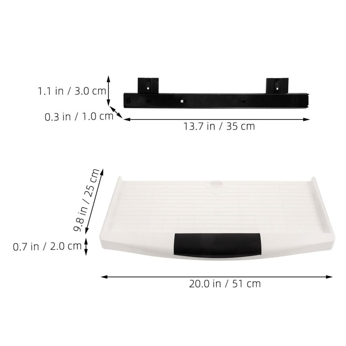Set di vassoi per tastiera, 35 cm di larghezza, in plastica ABS, con cassetto scorrevole e binario scorrevole per tastiera, per ufficio, casa e computer, design salvaspazio