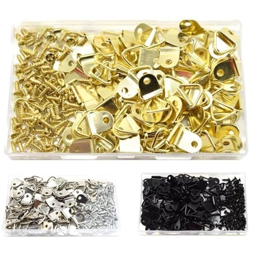 Image of Pack of 100 Single Hole Hangers Metal Triangles D Rings with Screw Painting Hangings Hook Picture Hangers Set