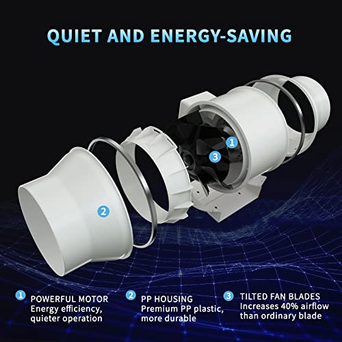 image for Hon&Guan 6 Inch Inline Duct Fan with Variable Speed Controller Quiet E