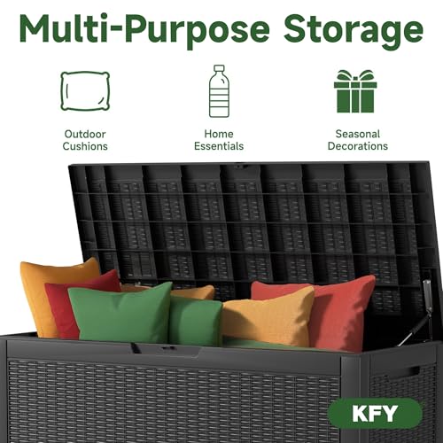 Image of 100 Gallon Waterproof Outdoor Storage Box, UV Resistant Resin Deck Box Perfect for Patio, Garden, and Pool (Black, 100 Gallon)