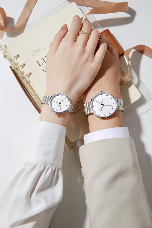 Image of Giordano Analog Couple Watch Set - Elegant Dial with Stainless Steel Strap - His & Hers Matching Watches - Minimalist Unisex Design