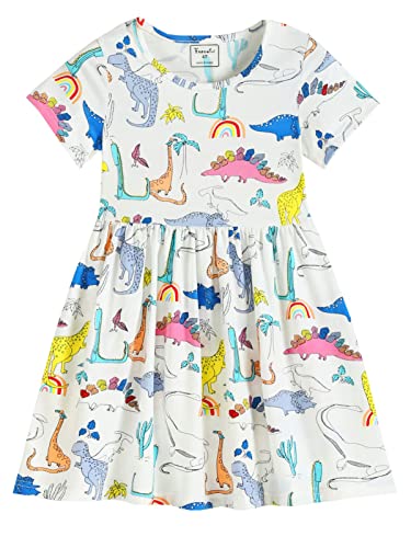 Frogwill Toddler Girls Cotton Dinosaur Tunic Dress Short Sleeve Summer Casual Outfit 2-7T