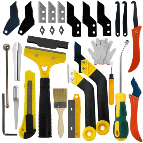 GRENTOOL Grout Removal Tool Kit – 33Pcs Tile Caulk Scraper Set with Carbide Saws, Ergonomic Handle & Multi-Shape Blades for Efficient Bathroom, Shower & Kitchen Floor