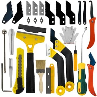 GRENTOOL Grout Removal Tool Kit – 33Pcs Tile Caulk Scraper Set with Carbide Saws, Ergonomic Handle & Multi-Shape Blades