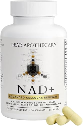 Dear Apothecary Fórmula de longevidad NAD+ - 500 mg de ribósido de nicotinamida con trans-resveratrol y quercetina - Apoya la energía celular, el