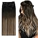 Produktbild YoungSee Doppelt Tressen Echthaar Clip in Extensions Ombre Schwarz Balayage Dunkelbraun mit Aschblond Clip in Haarextension Coller Kopf Clip in Remy Human Hair Extensions 7 Tressen 120gramm 40cm