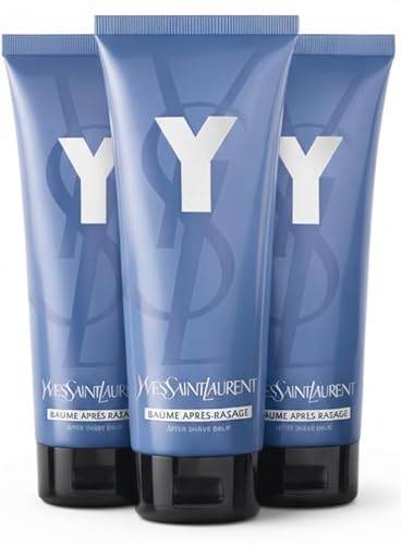 Yves Saint Laurent Y After Shave Balm for Men, Moisturizing Post-Shave Face Balm, Alcohol-Free, Fresh Citrus & Woods Scent, 1.6 oz / 50 ml Flip Top Tube UNBOXED (3 Pack)