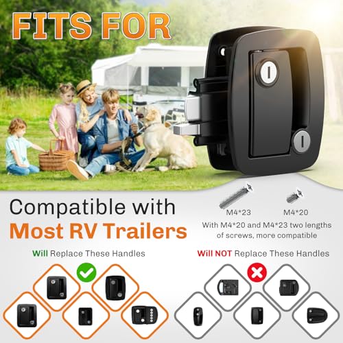 Image of WELLUCK RV Door Lock Replacement with Paddle Deadbolt, 100% Metal Camper Door Latch Handle Lock, RV Entry Door Lock for Camper Horse Travel Trailer Cargo Hauler