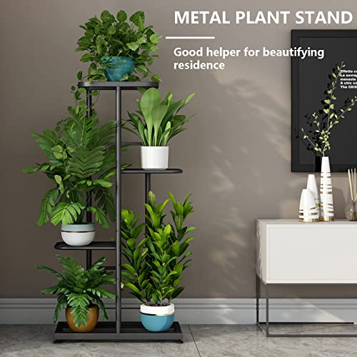 Linzinar Plant Stand Metal 4 Tier 5 Potted Multiple Flower Pot Holder Shelf Indoor Outdoor Planter Display Shelving Unit For Patio Garden Corner Balcony Living Room (4 Tier 5 Potted, Dark Grey) #TOP1
