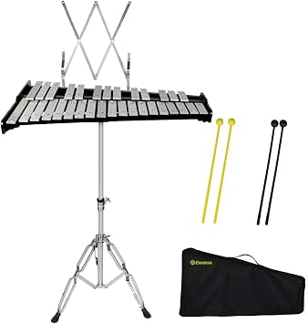 ENNBOM 32 Note Black Glockenspiel with Music Sheet Clip Xylophone Instrument Set Equipped with Adjustiable Height Frame32 Note, Black