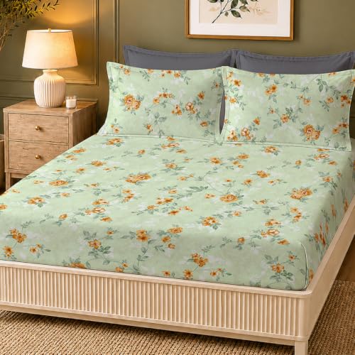 Image of LANE LINEN Symphony 100% Cotton 144TC King Bedsheet Set, 3 Piece, Printed