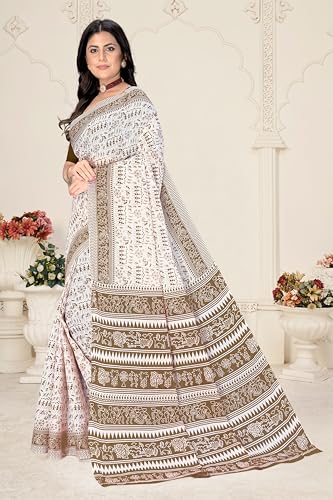 Image of TAMAIRA FASHION Mulmul Pure Cotton Saree For Woman Warli Printed|Office Wear Daily Wear Sarees For Women Without Blouse Piece(Available in 19 Colours)