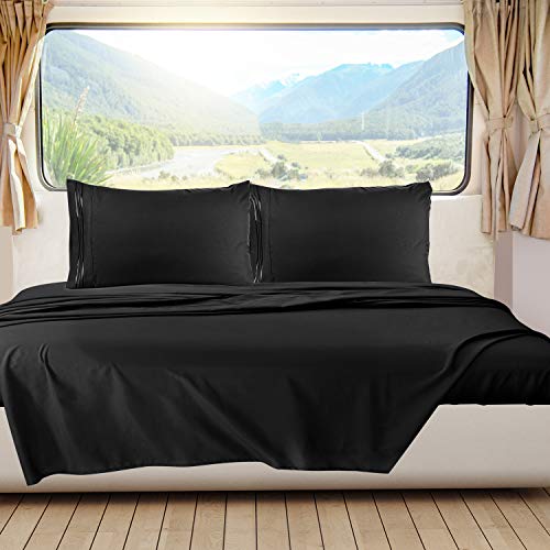 Nestl Black Short Queen Sheets for RV, Hotel Luxury RV Queen Sheets Set, 6 Piece Fitted Bed Sheet Set and Pillowcases, Super Soft, Wrinkle-Free, and Breathable Camper Bedding