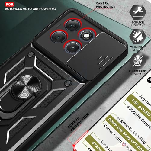 Image of AESTMO Tough Armor Motorola Moto G86 Power 5G Bumper Back Case Cover | Ring Holder & Sliding Camera Shield Cover | 360 Degree Protection Back Case Cover for Motorola Moto G86 Power 5G (Black)