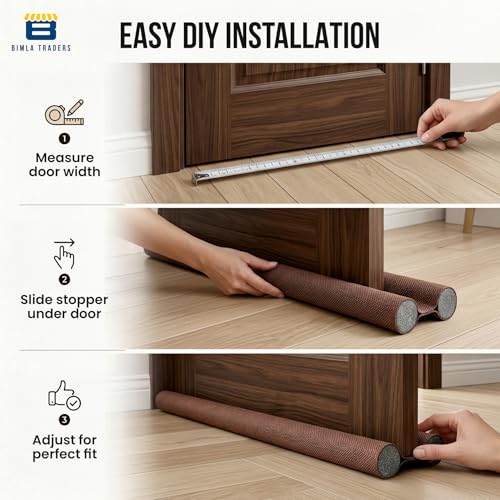 Image of Door Draft Stopper PVC Size 42Inch | Under Door Dust & Noise Blocker | Cold & Heat Insulation Strip | Door Gap Sealer for Home Doors & Windows | Easy Install | Brown | Pack of 4