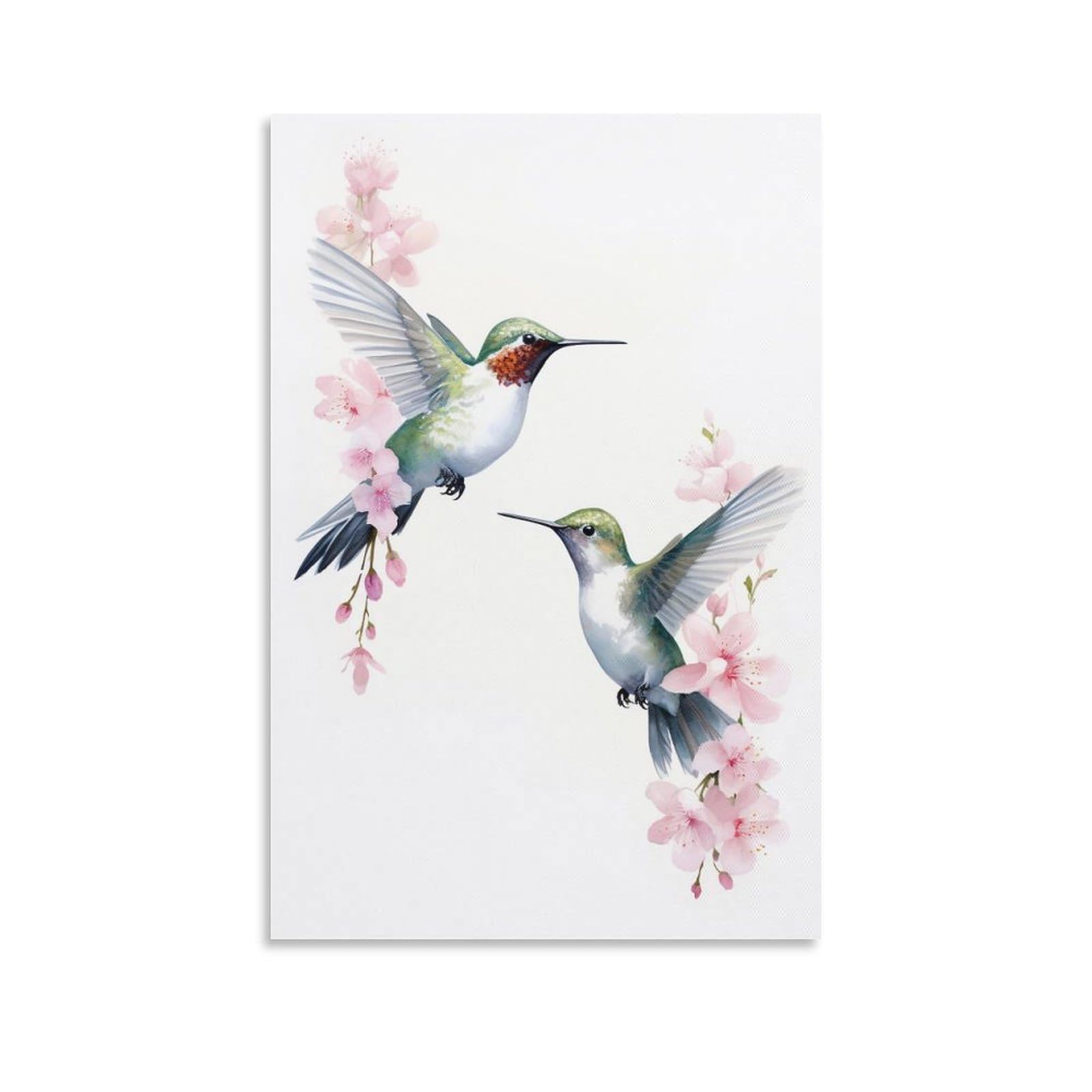 Foccar Unframe-Flying Hummingbird Canvas Wall Art Flying Hummingbird Wall Decorations For Living Room Modern Pink Flower Animal Bird Hang Pictures Wall Artwork