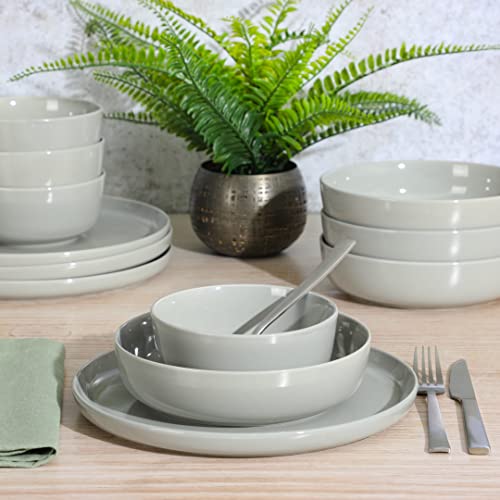 Image of Gibson Home Oslo 12-Piece Porcelain Chip and Scratch Resistant Dinnerware Set, Grey,Service for 4