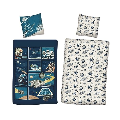 AYMAX Star Wars - Juego de cama reversible (2 piezas, 135 x 200 cm, 80 x 80 cm), multicolor