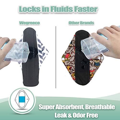 Image of wegreeco Charcoal Reusable Menstrual Pads - Reusable Sanitary Pads | Reusable Panty Liners | Soft Cloth Menstrual - 6 Pack with 1 Cloth Mini Wet Bag (X-Large, Luxury