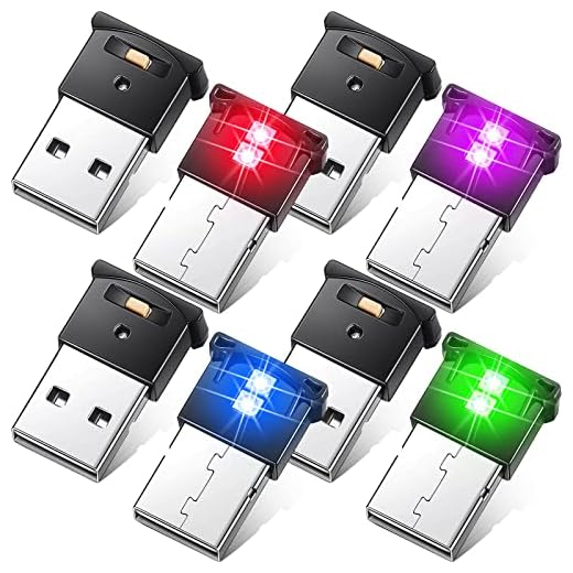 Frienda 4 Pieces Mini USB LED Light, RGB Car LED Interior Lighting DC 5V Smart USB LED Atmosphere Light, Laptop Keyboard Light Home Office Decoration Night Lamp, Adjustable Brightness, 8 Colors