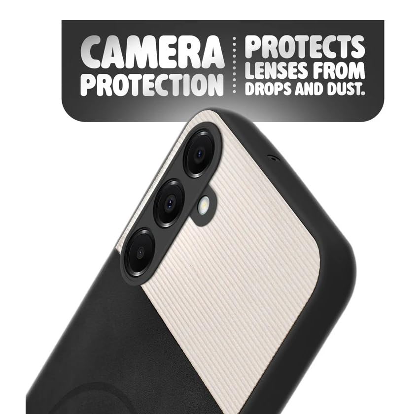 Image of Bintage CASE Mac Safe Design Hard Light Weight Back Case | Soft Border Camera Protect | Dual PU Leather Finish Back Cover Compatible for Samsung Galaxy A16 5G - White & Black