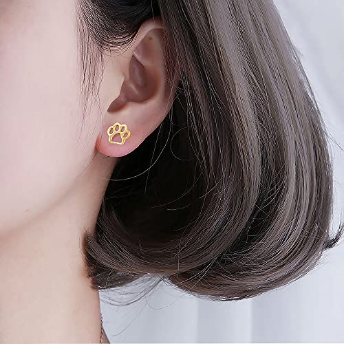Minimalist Paw Small Stud Earrings for Women Girls Stainless Steel Hypoallergenic Hollow-out Puppy Cat Dog Animal Pawprint Cartilage Tragus Post Pin Christmas Dainty Jewelry Gifts for Daughter Niece2