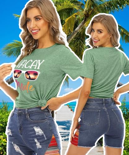 Image of Vacay Mode T Shirts for Women Summer Beach Hawaii Vacation Short Sleeve Tops Holiday Cruise Getaway T Shirts