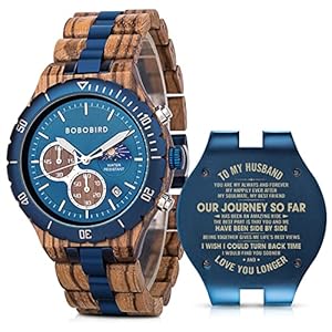 2win Mens Personalized Engraved Wooden Watches Fashion Multifunction Custom Watch Birthday Anniversary Wood Watches for Husband Boyfriend Dad Him Son with Gift Box