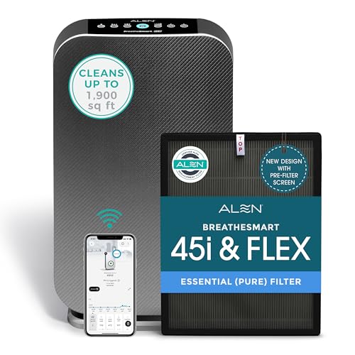 Alen Air Purifier BreatheSmart 45i HEPA with Pure Filter for Large Rooms up to 1900 Sq. Ft. - Perfect for Bedrooms & Home Offices - Captures Dust - Graphite