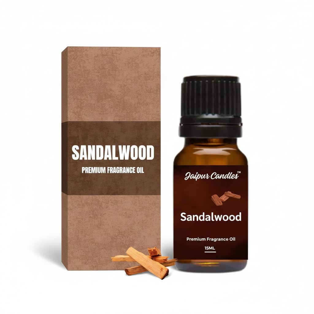 Jaipur Candles Sandalwood Fragrance Oil | 15 ml | Aroma Oil for Home Fragrance | Best for Aromatherapy | Use in Diffusers, Candles, Air Fresheners (15ML, Sandalwood)