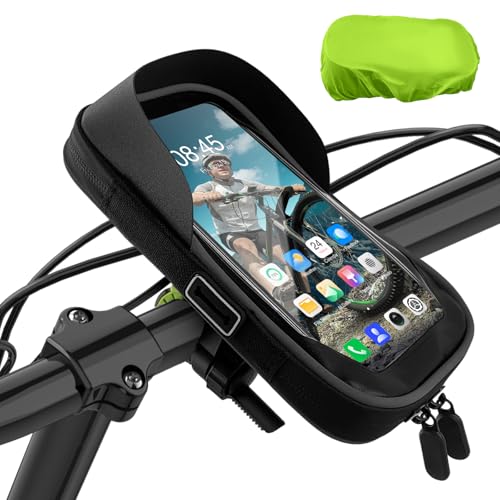 CNMTCCO - Soporte para teléfono impermeable, para bicicleta, manillar, marco, portateléfono bicicleta, moto, scooter, moto, con funda de lluvia, rotación de 360 pantalla táctil para smartphone de 7