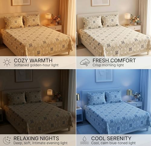 Image of HOMEKART 210 TC Premium Cotton Double Bed Bedsheet with 2 Pillow Covers | Double Bed Sheet Set | Soft, Breathable, Skin Friendly, Wrinkle Resistant & Fade Resistant |228 x 254 cm | Bedding for Home