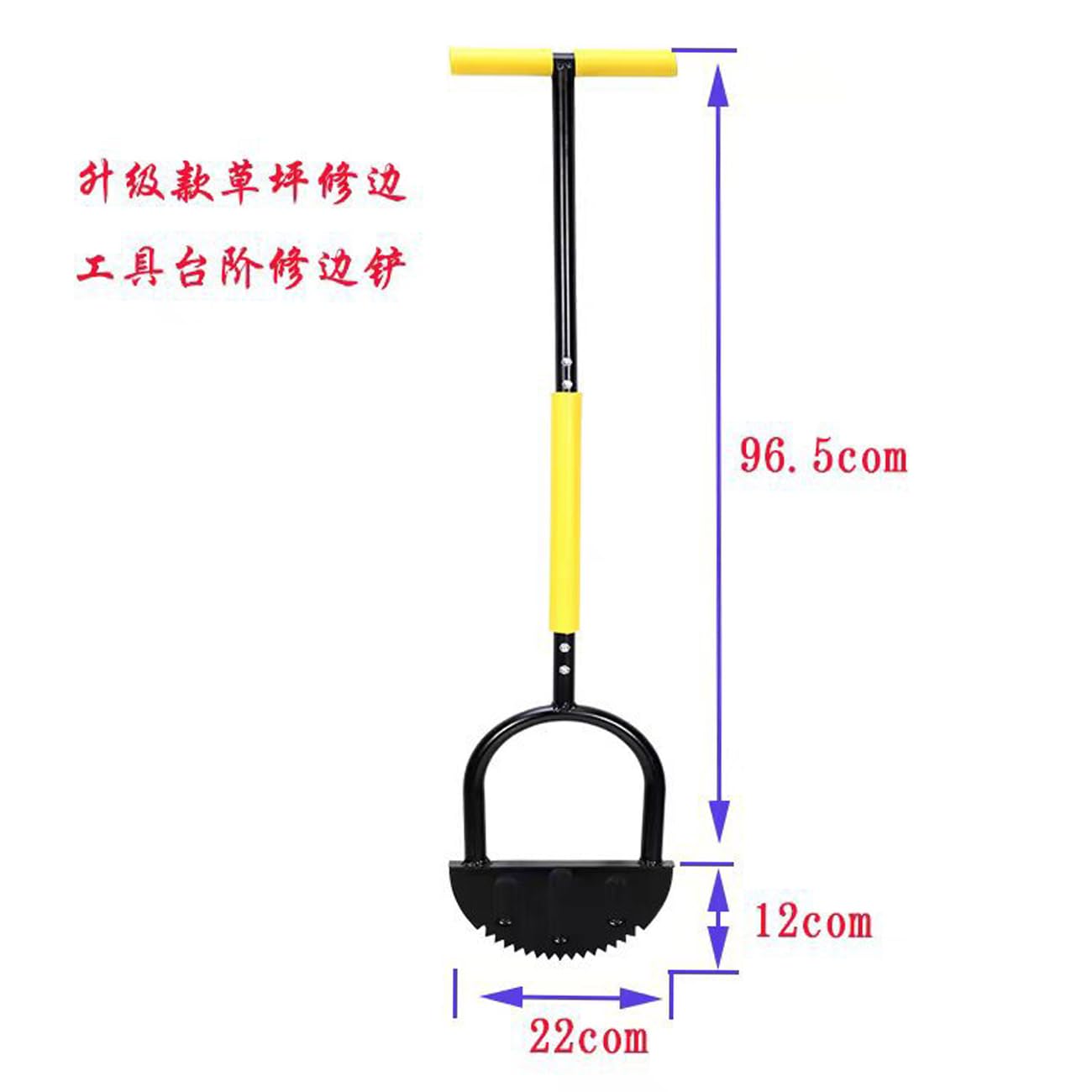 Herramienta de bordes de césped de 96,5 cm, con dientes de sierra, agarre en T, cortadora de césped de media luna, cuchillo de borde de mango largo para bordes de césped