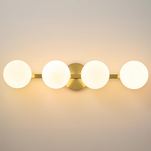 Miniatura 15 de Aplique de pared moderno de globo de vidrio: Luz de apliques esféricos dorados - Accesorio de luces de bola individual de latón pequeño para tocador